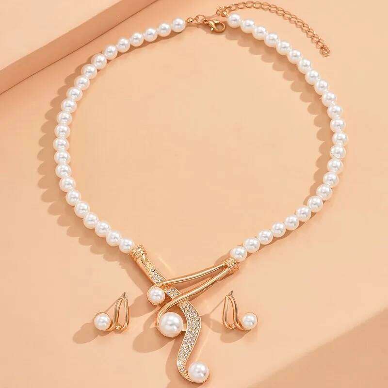 3Pcs Personalized Light Luxury Versatile Earring Set, Imitation Pearl Necklace and Earrings Z260313