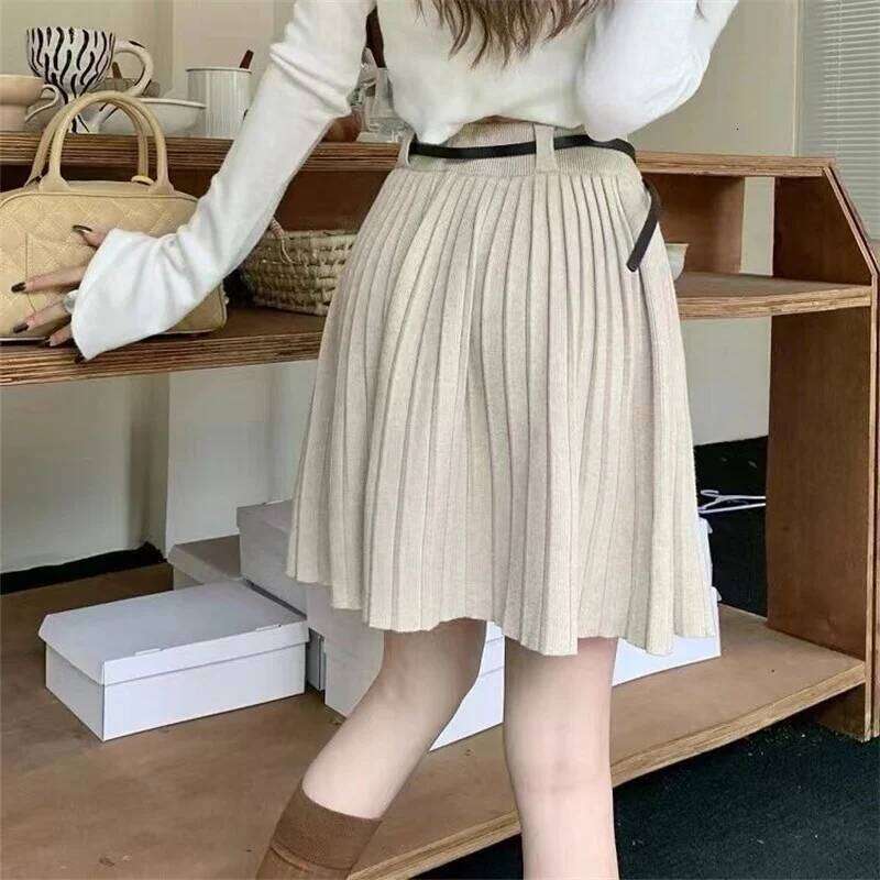 Elegant Aesthetic Pleated Women High-End Luxury Knitted Short Skirts for Woman Autumn Classic Elastic Waist A-Line Skirt Z260314