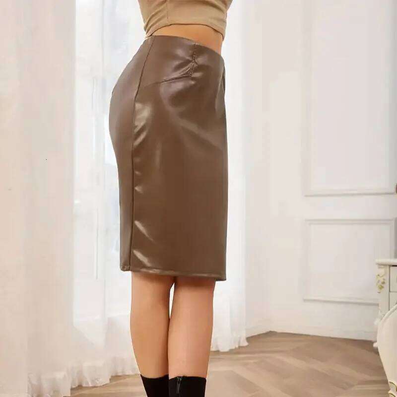 PU Leather Skirts Women Pencil Solid Waist Zipper Slim Midi Skirt Streetwear Winter High Quality Woman Clothing Z260314