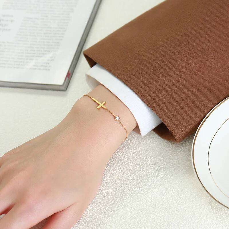 Minimalism Thin Chain Cross Crescent Moon Star Bracelet For Women Girls, Stainless Steel Female Adjustable Link Stacked Layered Z260313