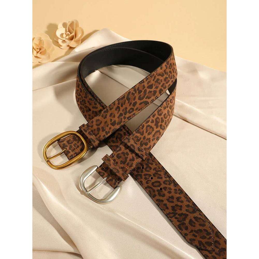 Luxury Suede Leather Belt Women, Fashion Style with Metal Buckle, Leopard Pattern Wide Belts for Dresses Jeans&Coats Z260226