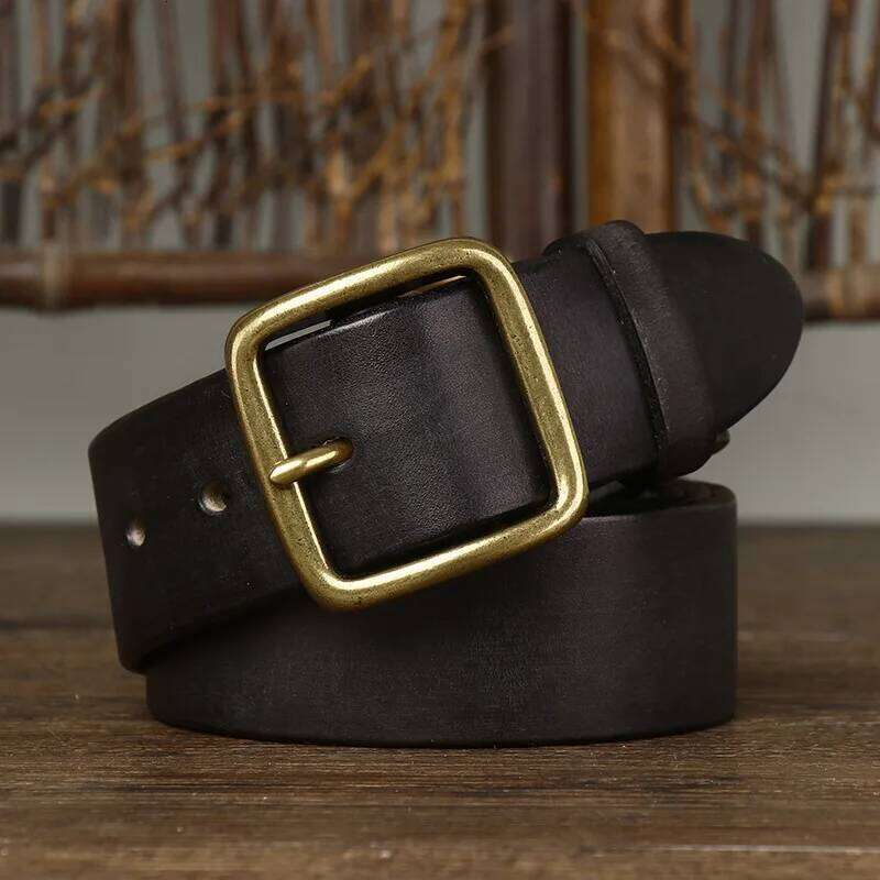 100% Pure 3.8cm Wide Fashion Male Vintage Genuine Leather Belt Luxury Belts For Men New Copper Pin Buckle Jeans Z260226