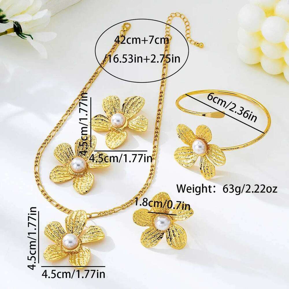 5pcs Elegant Vintage Jewelry Set for Women Golden Flower Necklace Choker Bridal Wedding Bracelet Party Gift Z260313