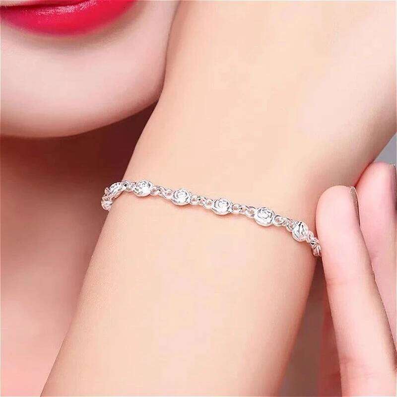 Luxury 925 Sterling Silver For Women Girls Fashion Korean Rose Flower Chain Bracelets Party Wedding Jewelry Gifts Z260313
