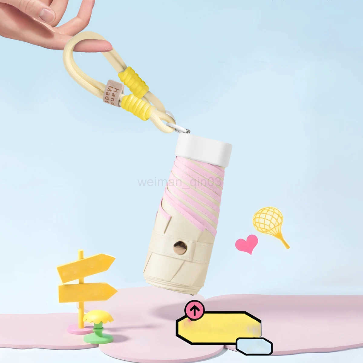 UPF50Mini Folding Umbrella Color Rope Bracelet Sunshade Umbrella Pocket Rain Travel Umbrella UV Protection Sunshade Umbrella H260314