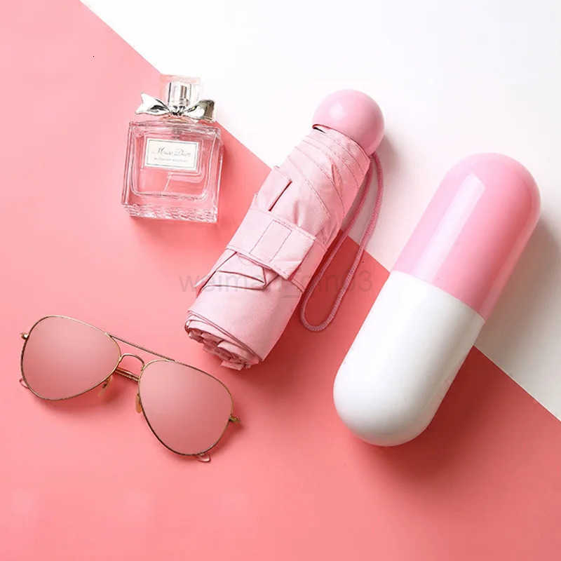 1Pc Mini Folding Umbrella Lovely Capsule Shape Umbrella Rain Sun Parasol Anti UV Small Pocket Umbrellas for Women Children H260314