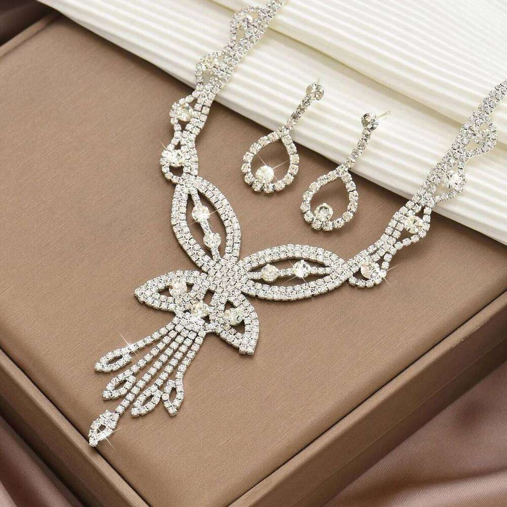 3PC Fashion Copper Claw Chain Bow Tassel Necklace Earrings Bracelet Bridal Jewelry Set Wedding Banquet Party Festival Gift Z260313