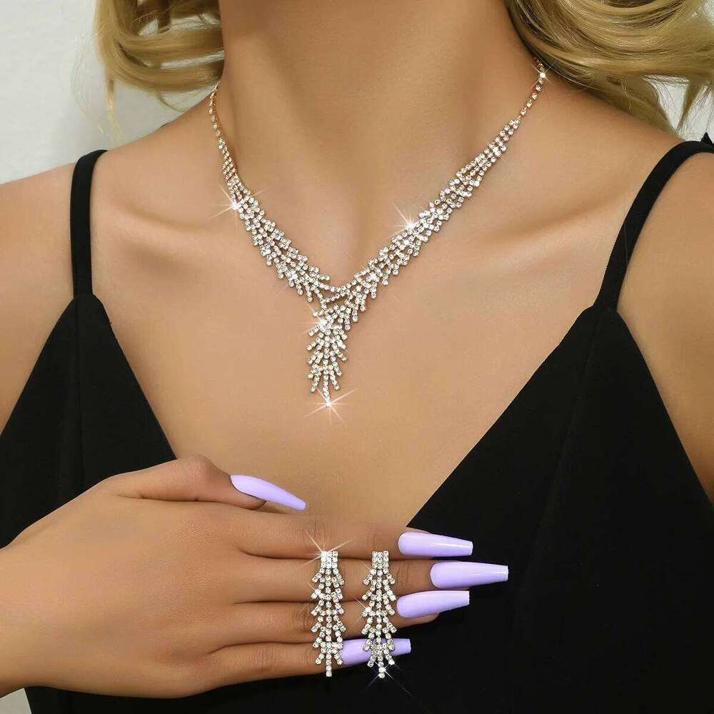 Women Shiny Branch Rhinestone Jewelry Set Necklace Earrings Party Prom Evening Fashion Accessories Z260313