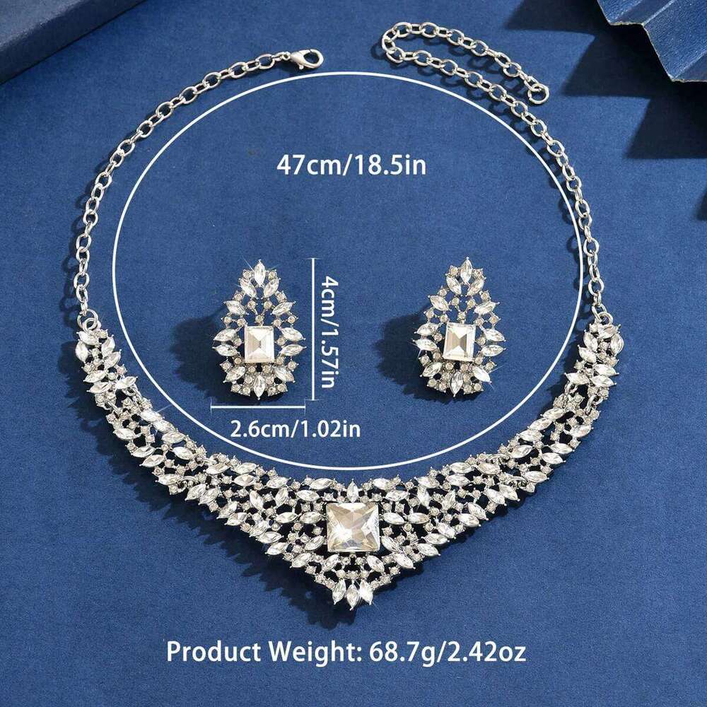 European American retro inlaid crystal necklace earring women's 2-piece set, luxurious jewelry with leaves and flowers Z260313