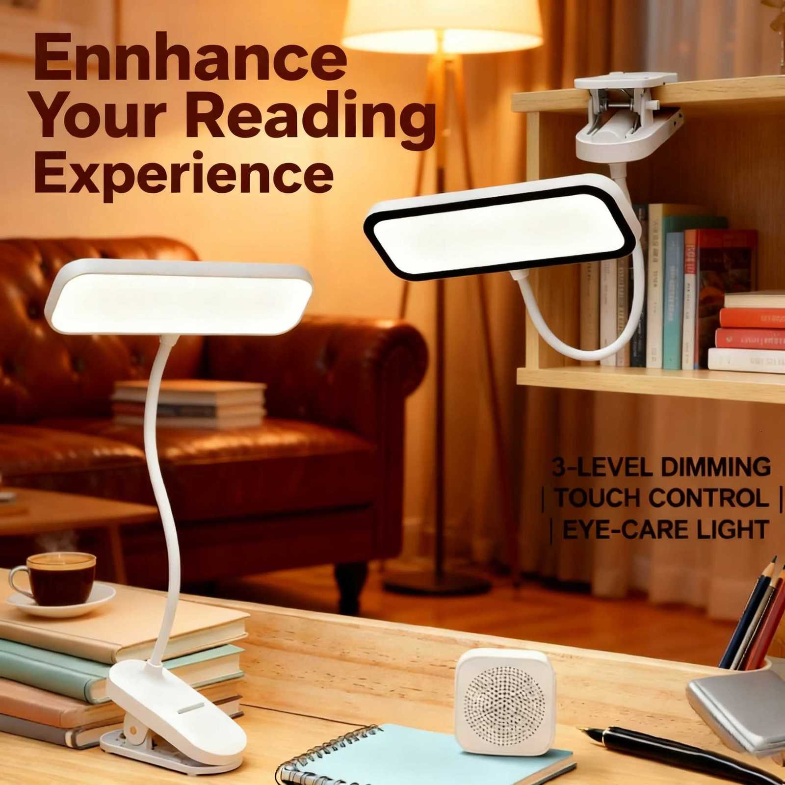 LED Clip-On Desk Lamp 3-Color Temperature Adjustable Touch Control Ideal for Office Work Student Study and Reading Y260314
