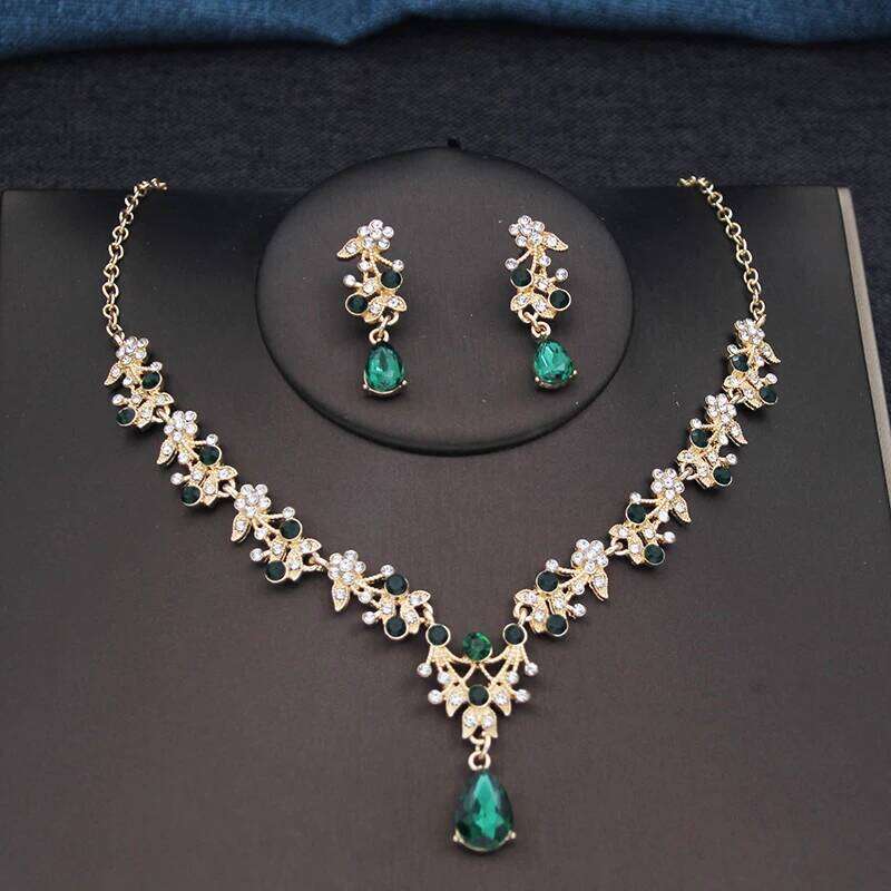 17 Colors Water Drop Purple Bridal Jewelry Sets for Women Party Prom Choker Necklace Earrings Bride Wedding Costume Accessories Z260313