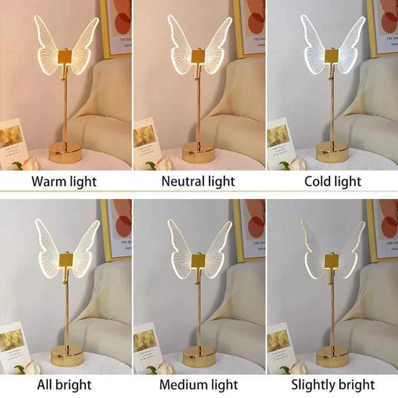 Butterfly Led Table Lamp Retro Gold Acrylic Desk Lamps Hotel Villa Art For Living Room Bedside Desktop Decor Led Night Lights Y260314