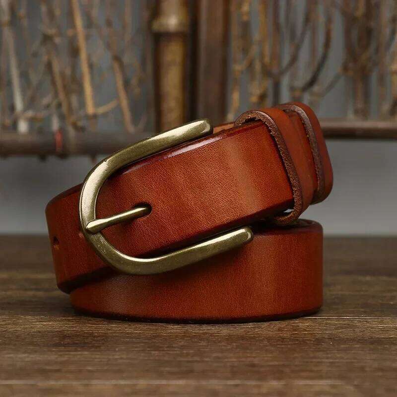 3.3CM Top Cow Genuine Leather Belts for Men Luxury High Quality Copper Brass Buckle Vintage Cowboy Jeans Male Belt Z260226