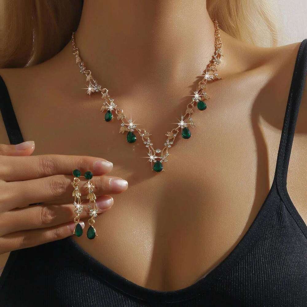 1 Set Of Fashionable Copper Inlaid Claw Chain Necklace, Earrings, Jewelry Set, Women's Wedding Banquet Party Daily Necessities Z260313