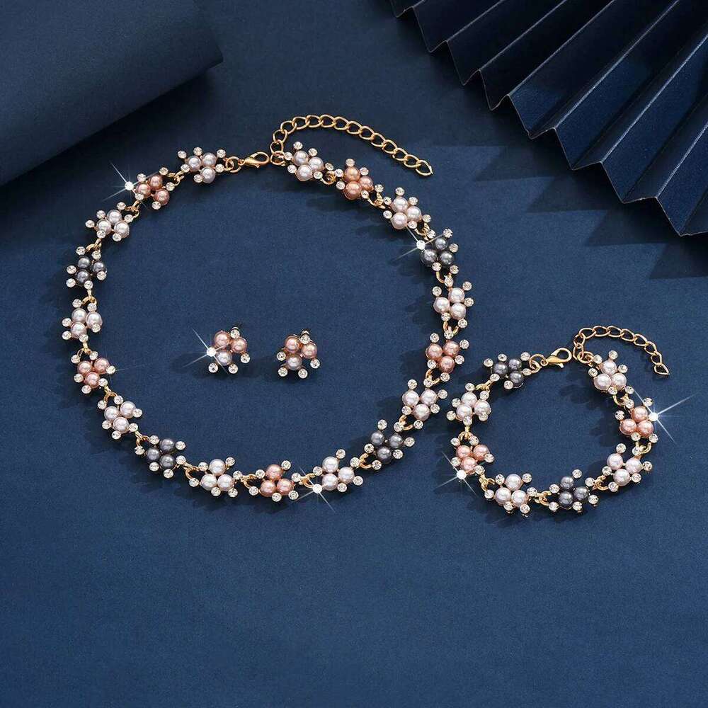 4PC Women's Fashion Imitation Pearl Necklace Earrings Bracelet Jewelry Set Suitable for Wedding, Party, Festival Gifts-8532 Z260313