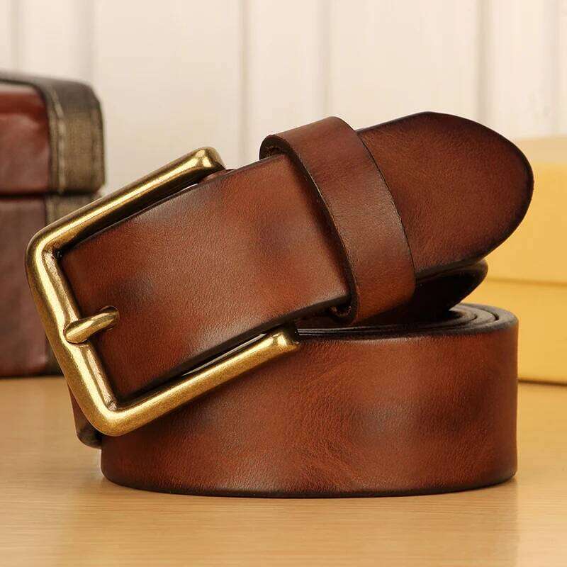 38mm Male Leather Copper Buckle Handmade First Pure Cowhide Retro All-match Casual Jeans Soft Heavy Duty Work Belt Z260226