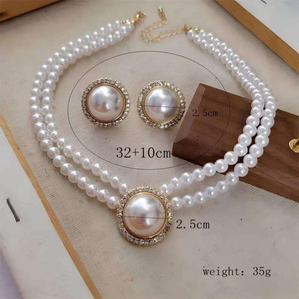 New Fashion Elegant Round Alloy Rhinestone Imitation Pearl Beaded Necklace Earring Jewelry Set Bridal Wedding Accessories Z260313