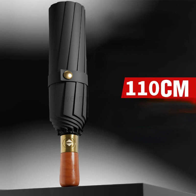 72 Bones Fully Automatic Umbrella for Mens Large Foldable Black High-end Business Wooden Handle Umbrella H260314