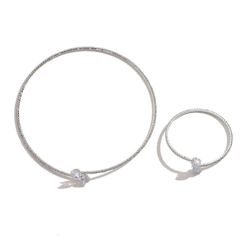 Shiny Crystal Jewelry Women Silver Plated Cubic Zirconia Choker Necklace Bracelet Set Party Evening Fashion Accessories Z260313