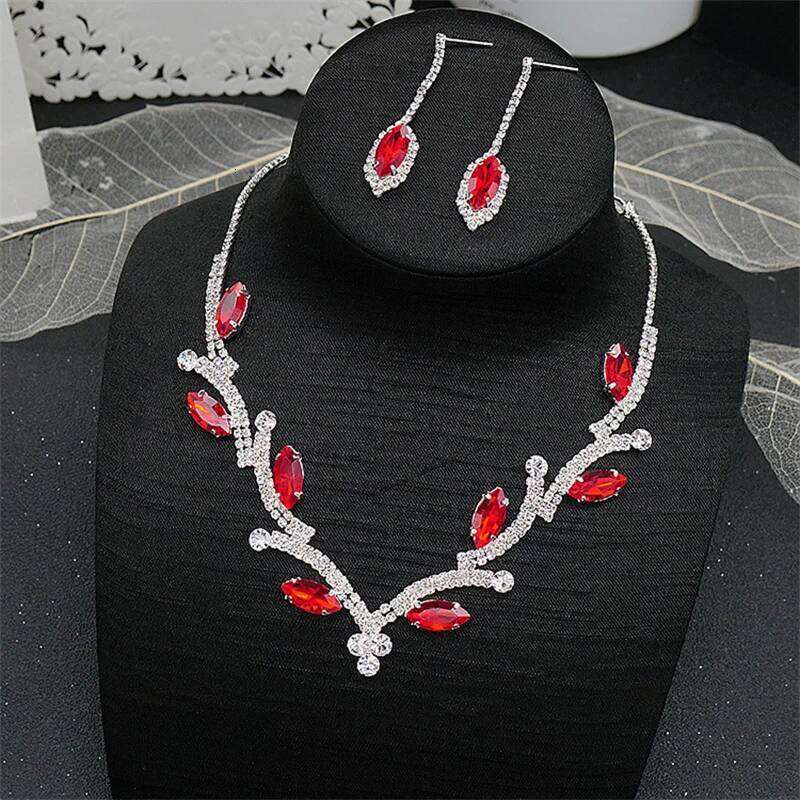 FYUAN Geometric Rhinestone Necklace Women Pink Red Blue Green Crystal Earrings for Wedding Bride Jewelry Sets Z260313