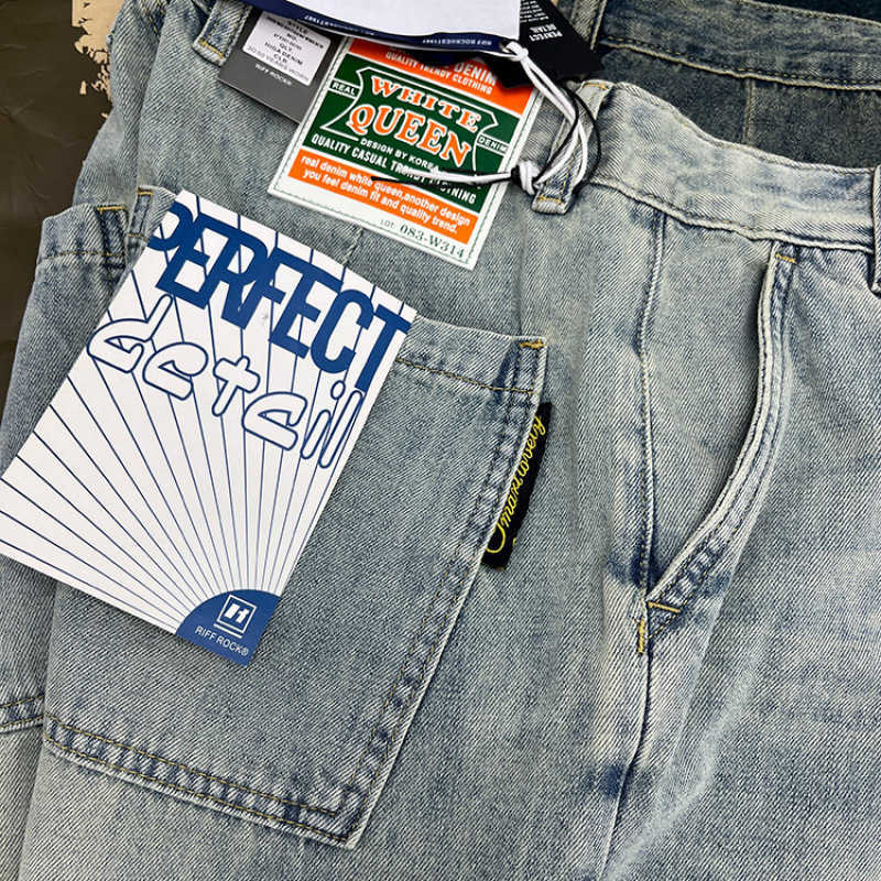 Summer American high-end men's denim shorts, Japanese retro thin casual distressed loose straight-leg five-pockets men's shorts X250403