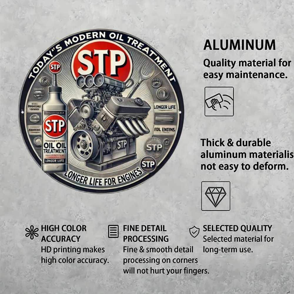 8x8 Inch Round Vintage Gas Station Car Repair Metal Wall Sign Todays STP Design for Garage Home Bar Cafe Outdoor Room Decor D260314