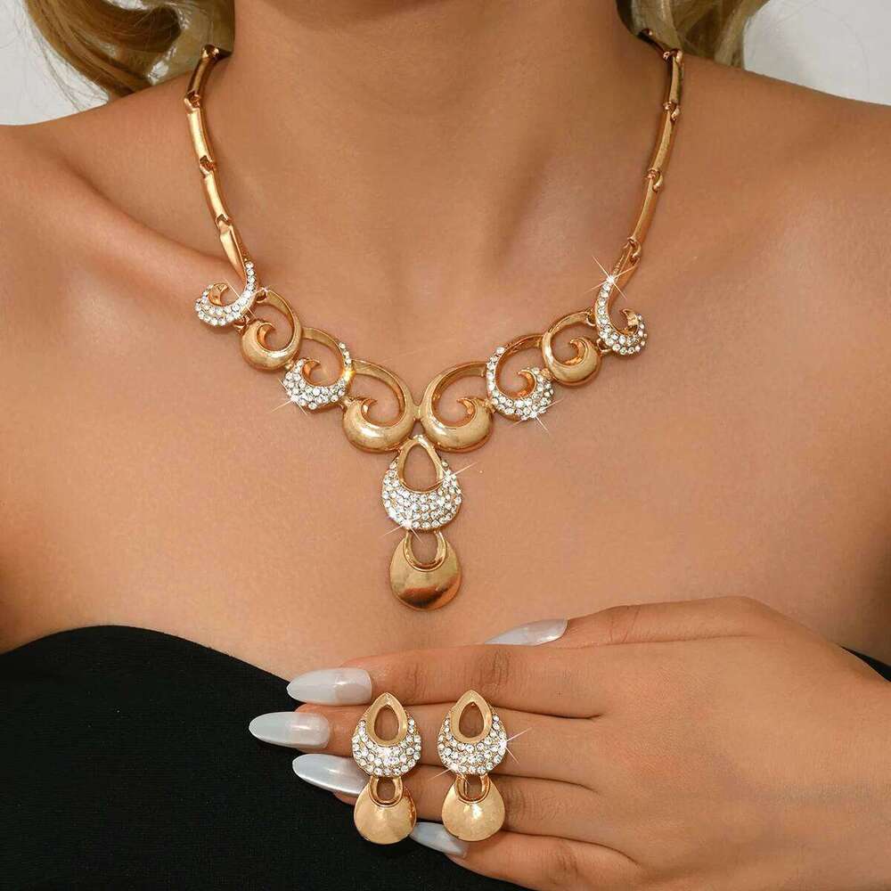 Noble and generous diamond studded super sparkling exquisite heavy industry chic earrings necklace two-piece set Z260313