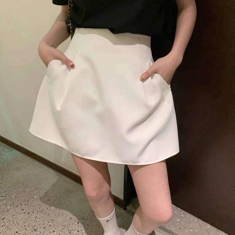 Sexy High Waist Wild Faldas Jupe Short Puffy Pocket Black Skirts for Women Y2k White Casual Suit Skirt Work Style Chic Z260314
