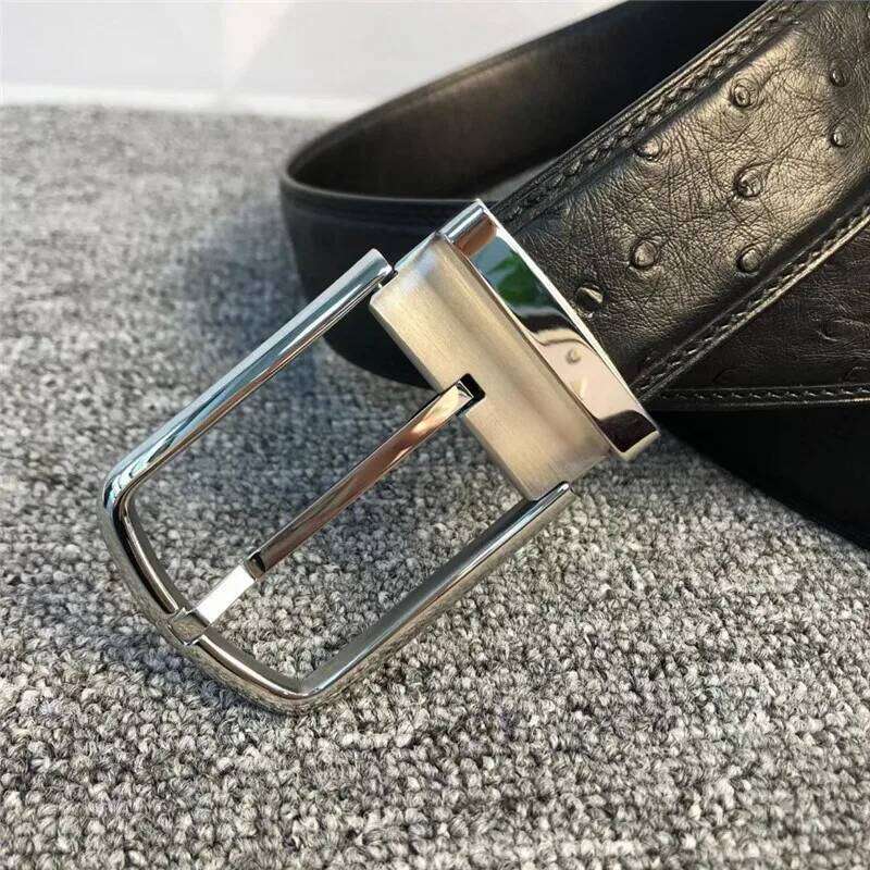 High Quality Authentic Real Ostrich Skin Men's Belts With Gold Silver Pin Buckle Genuine Exotic Leather Lining Male Waist Strap Z260226