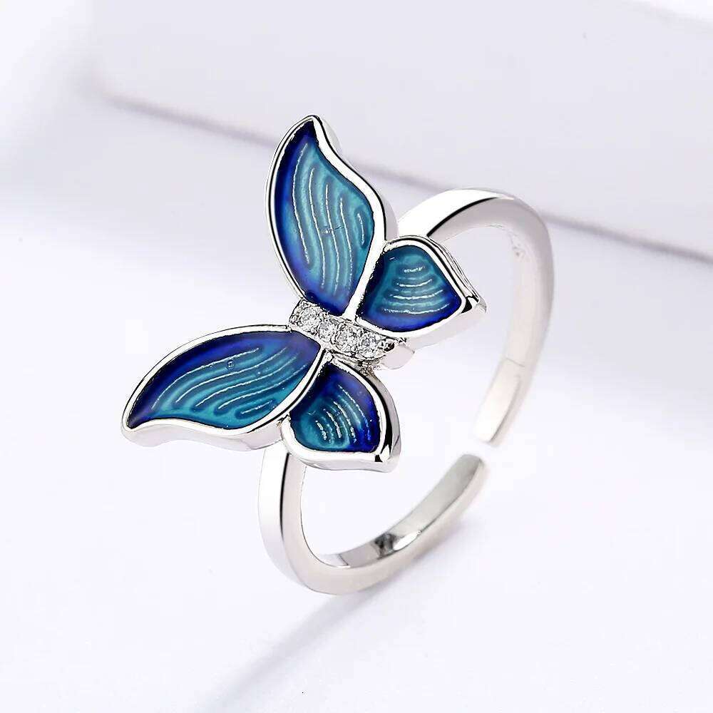 925 Sterling Silver Creative Micro-Enamel Blue Butterfly Wings Necklace Three-piece Jewelry Women's Suit Party Birthday Gift Z260313