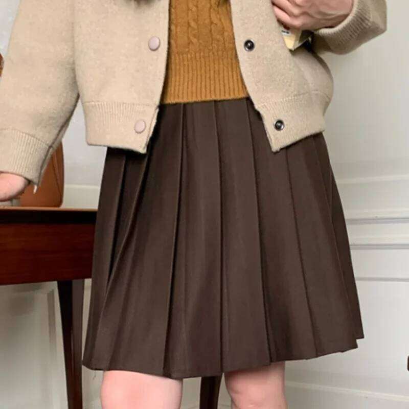 Matakawa Woolen Women Skirts Solid Autumn Winter Korean Fashion Faldas Mujer Preppy Style Sweet Basics Retro Mini Skirt Z260314
