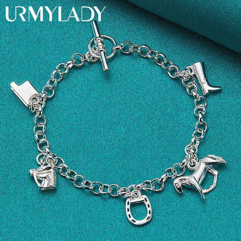 URMYLADY 925 Sterling Silver Horse Equipment Pendant Bracelet For Women Wedding Party Fashion Charm Jewelry Z260313
