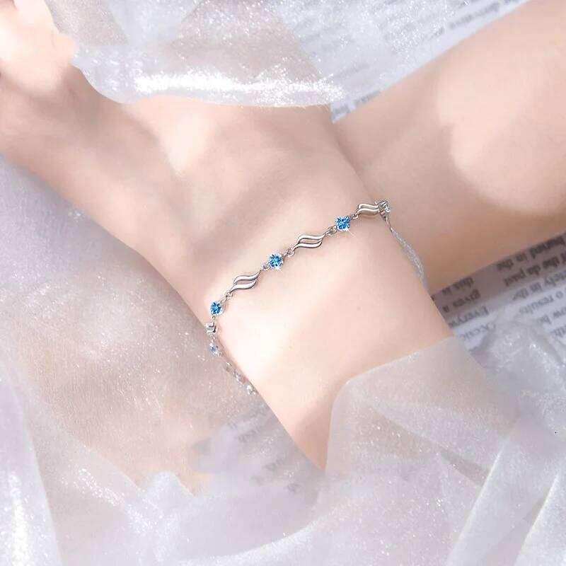 Retro 925 Sterling Silver Blue Crystal For Women Korean Hollow Adjustable Bracelets Luxury Party Jewelry Gift Z260313