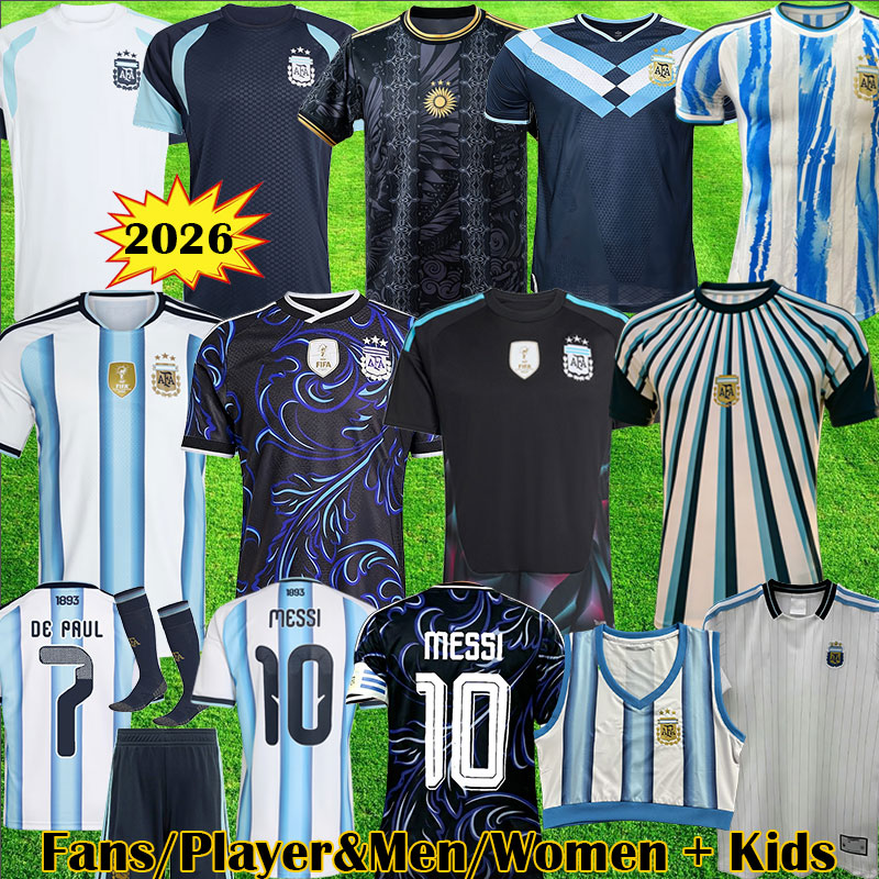 3XL 4XL Argentina MESSI 2026 soccer Jerseys Fans player version copa MOLINA MARTINEZ Maradona de paul football shirt Men women Kids sets uniforms di maria XXXL