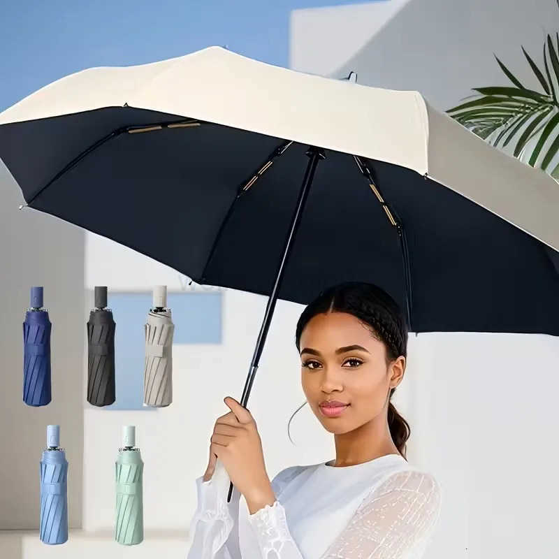 16-Bone Automatic Umbrella - Windproof Double-Layer Glass Fiber Frame UPF Sun Protection Shade Umbrella Portable Minimalist H260314
