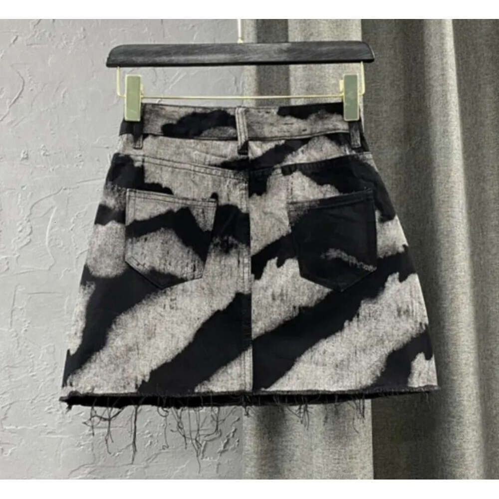 FAGADOER Gray Tie Dye Printing Fashion Denim Mini Women High Waist Button Pocket A-line Jean Skirts Sexy Y2K Streetwear Z260314