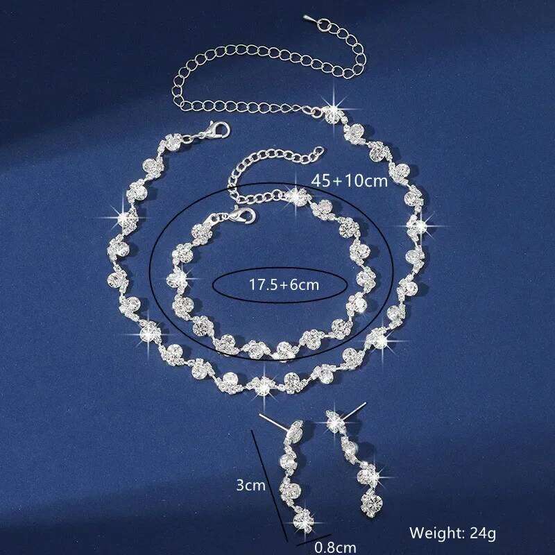 FYUAN Exquisite Black Silver Color Crystal Necklace Bracelet Long Tassel Rhinestone Earrings for Wedding Jewelry Sets Z260313