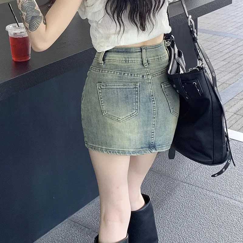 Summer Women High Waist Straight Shorts Skirts s Streetwear Aesthetic Denim Dress Female Korean Fashion Yellow Jeans Skirts M260314