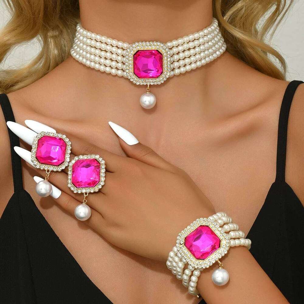Luxury Pearl Emerald Set for Women Multi-Strand Necklace Bracelet Earrings Daily Party Statement Jewelry Z260313