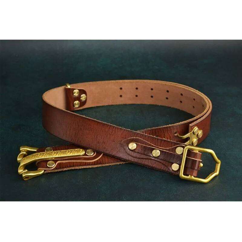 Handmade Pure Cowhide Littleton Cavalry Genuine Leather Belt, Personalized Vintage Brass Buckle Cowskin Knight Belts Z260226
