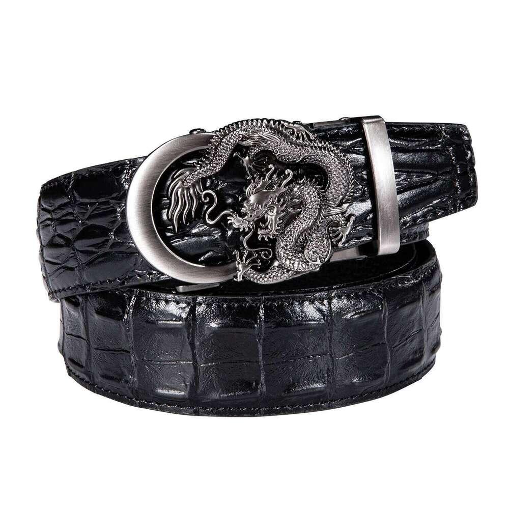 Black Crocodile Pattern Leather Mens Belts Dragon Automatic Buckles Ratchet Vintage Waistband Belt for Men Jeans Dress Z260226