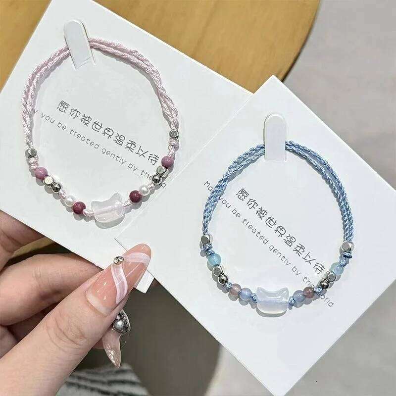 Handmade 2pcs Couples Cute Cat Unique Stylish Hand Rope For Women Men Beaded Woven Bracelet Wrist Jewelry Gifts Z260313