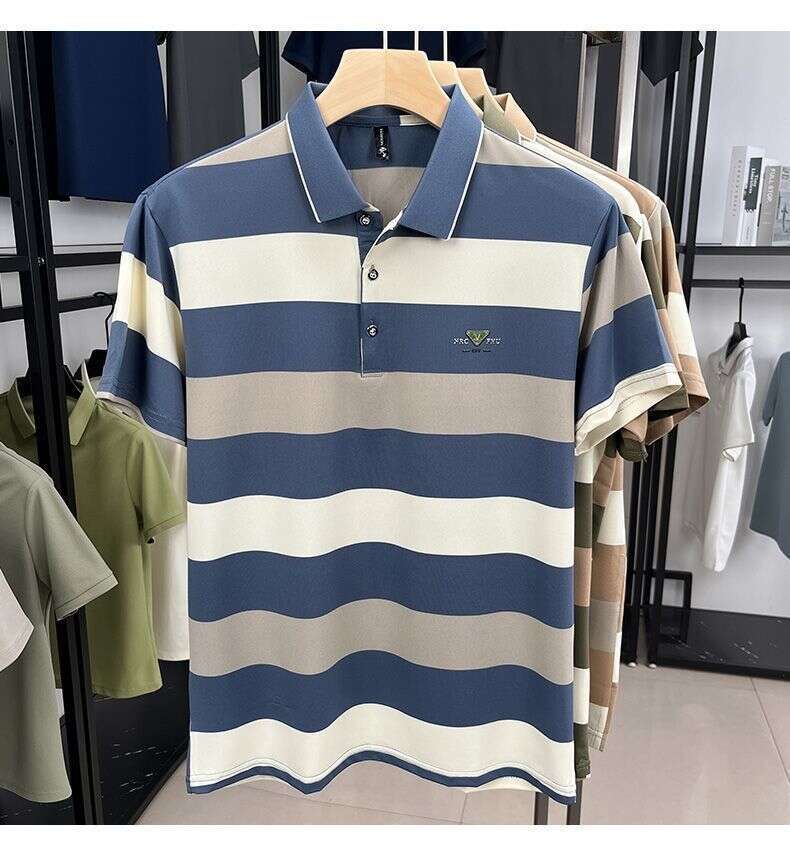 Summer Business Men's Short-Sleeve T-Shirt, Turn-Down Collar Polo Shirt, New Stylish European and American Fashion Short-Sleeve for Men