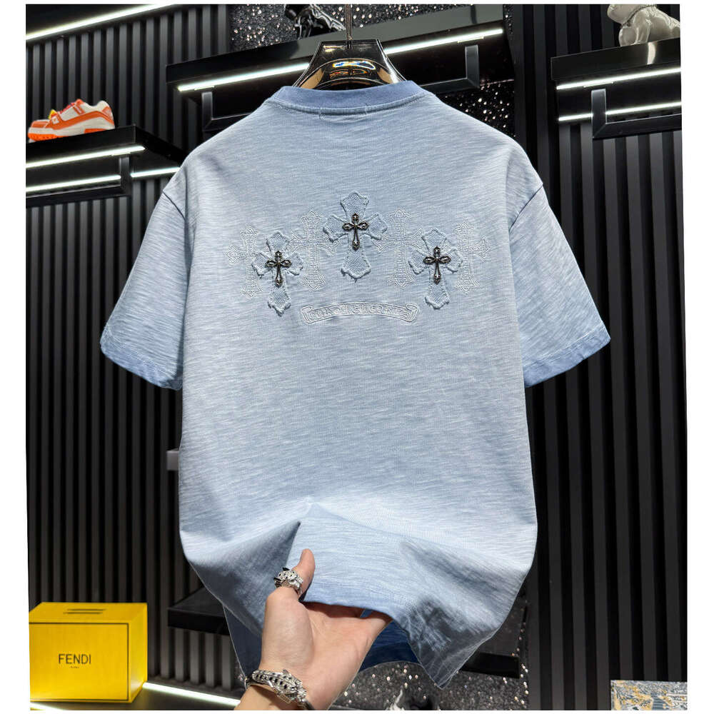 European-Style Men's High-End Heavy-Duty Embroidered Washed Short-Sleeve T-Shirt 2026 New Summer Trendy American-Style Half-Sleeve Shirt Luanyun