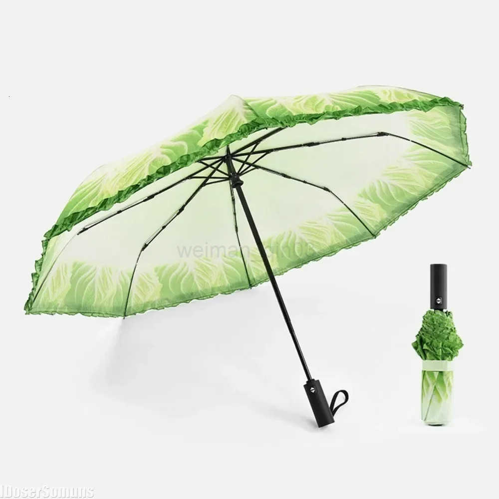 Creative Cabbage Umbrella UV Protection Beach Funny Vegetable Umbrella Parasol Gifts Lettuce Folding Rainy and Sunny Umbrellas H260314