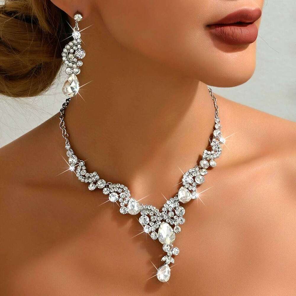 3PC Women's Fashion Geometric Water Drop Necklace Earrings Jewelry Set Suitable for Wedding, Party, Festival Gifts-8023 Z260313