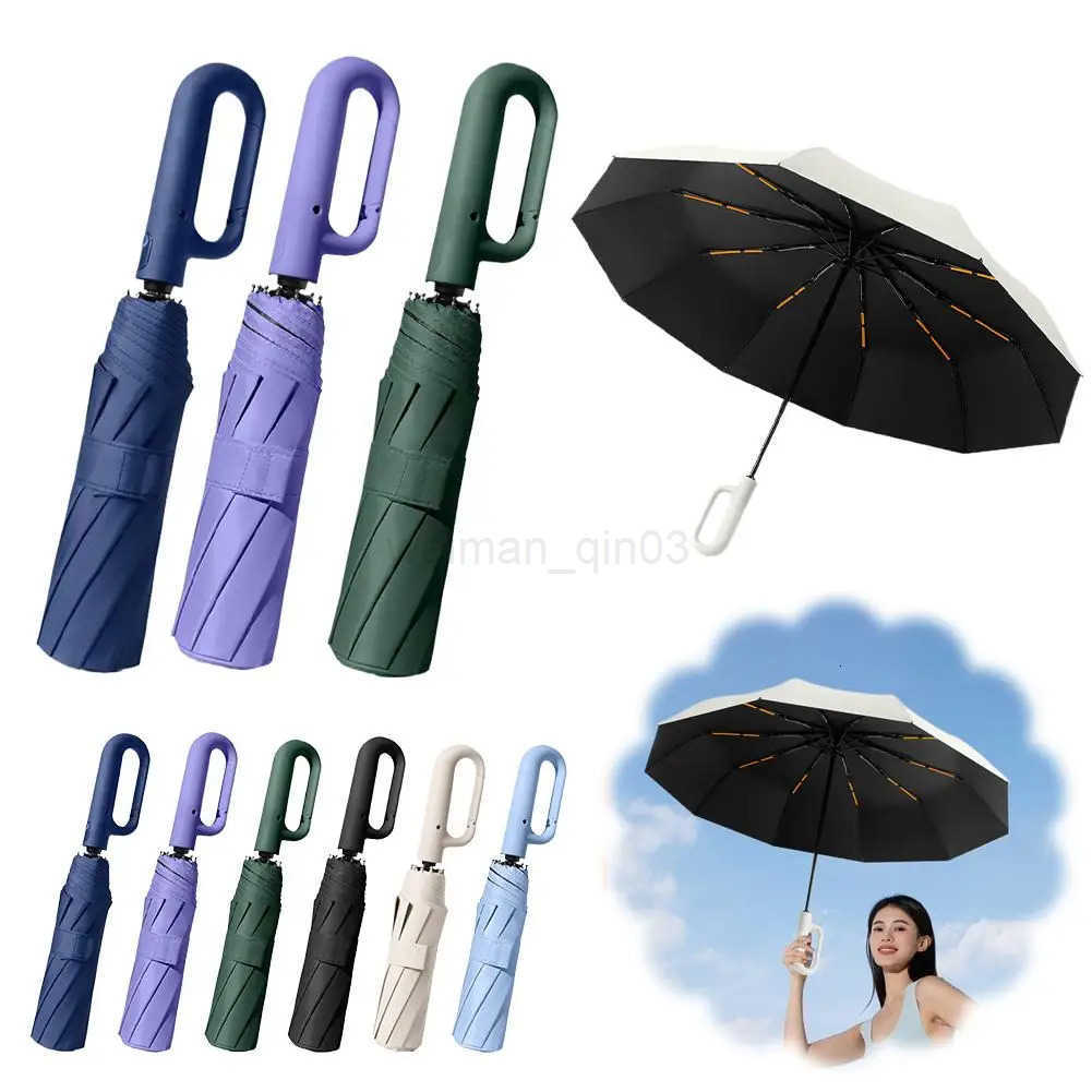 Folding Inverted Umbrella With Hook Handle Windproof Waterproof Auto Open/Close For Women Men Rain Umbrella With UV Protection H260314