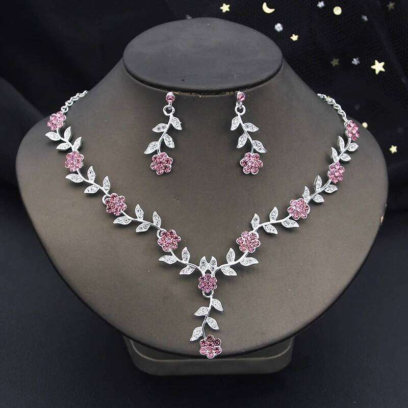 Exquisite 16 Colors Flower Jewelry Rhinestone Pendant Party Women Fashion Romantic Wedding Necklace Earring Set 3pcs Gifts Z260313