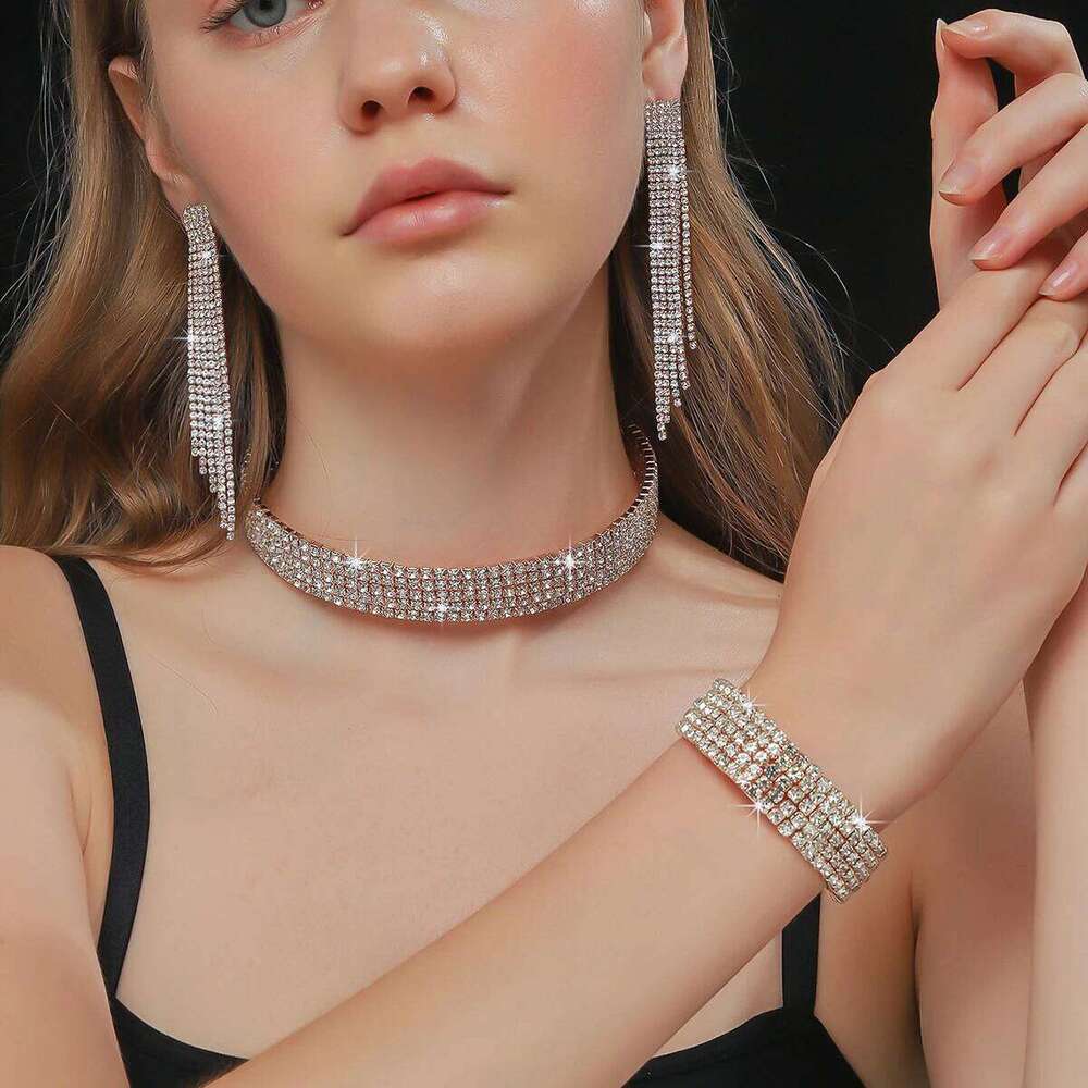 Women's Fashion Simple Tassel Necklace Earrings Bracelet Jewelry Set Light Luxury Style Head Accessories Women Z260313