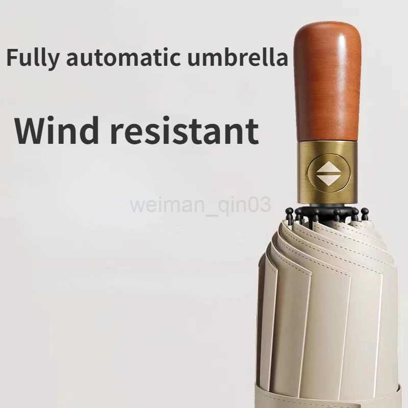 72 Bones Fully Automatic Umbrella for Mens Large Foldable Black High-end Business Wooden Handle Umbrella H260314